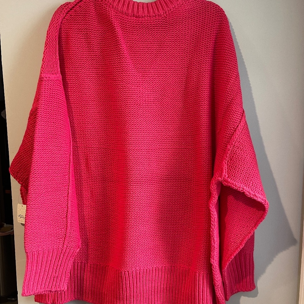 Free People Alli Oversized Slouchy V-Neck Sweater. Pink - Large - NWT - Picture 2 of 6